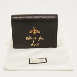 Gucci Black Leather Blind For Love Bee Card Case