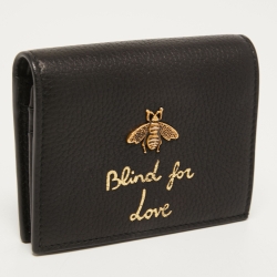 Gucci Black Leather Blind For Love Bee Card Case