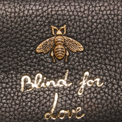 Gucci Black Leather Blind For Love Bee Card Case
