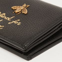 Gucci Black Leather Blind For Love Bee Card Case