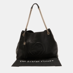 Pre Owned Gucci Black Grained Leather Large Soho Tote