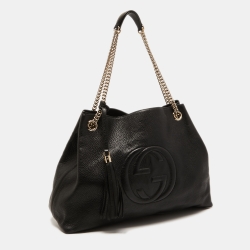 Pre Owned Gucci Black Grained Leather Large Soho Tote