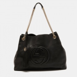 Pre Owned Gucci Black Grained Leather Large Soho Tote
