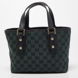 Pre Owned Gucci Green/Black GG Canvas and Leather Mini Tote