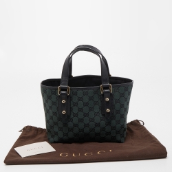 Pre Owned Gucci Green/Black GG Canvas and Leather Mini Tote