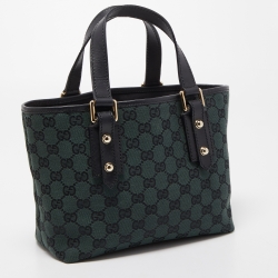 Pre Owned Gucci Green/Black GG Canvas and Leather Mini Tote