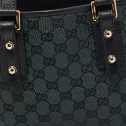 Pre Owned Gucci Green/Black GG Canvas and Leather Mini Tote