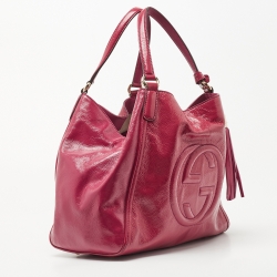 Pre Owned Gucci Pink Patent Leather Medium Soho Tote