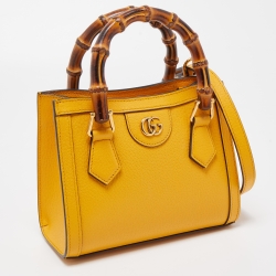 Pre Owned Gucci Mustard Leather Mini Diana Tote