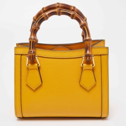 Pre Owned Gucci Mustard Leather Mini Diana Tote