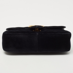 Pre Owned Gucci Black Matelassé Velvet Mini GG Marmont Shoulder Bag
