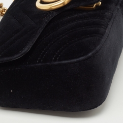Pre Owned Gucci Black Matelassé Velvet Mini GG Marmont Shoulder Bag