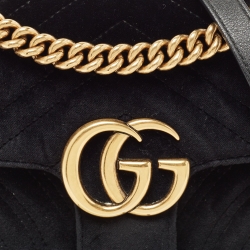 Pre Owned Gucci Black Matelassé Velvet Mini GG Marmont Shoulder Bag