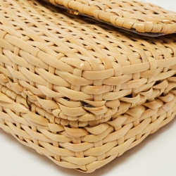 Pre Owned Gucci Beige Straw Wicker Cestino Shoulder Bag