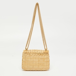 Pre Owned Gucci Beige Straw Wicker Cestino Shoulder Bag