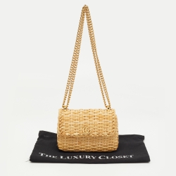 Pre Owned Gucci Beige Straw Wicker Cestino Shoulder Bag