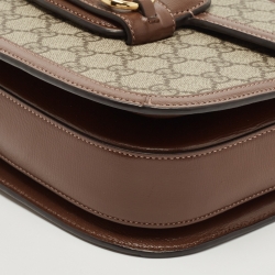 Pre Owned Gucci Beige/Brown GG Supreme Canvas and Leather 1955 Horsebit Shoulder Bag
