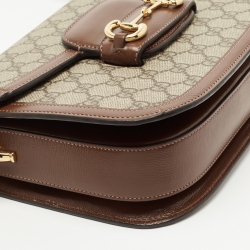 Pre Owned Gucci Beige/Brown GG Supreme Canvas and Leather 1955 Horsebit Shoulder Bag