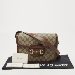 Pre Owned Gucci Beige/Brown GG Supreme Canvas and Leather 1955 Horsebit Shoulder Bag