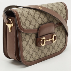 Pre Owned Gucci Beige/Brown GG Supreme Canvas and Leather 1955 Horsebit Shoulder Bag