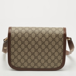 Pre Owned Gucci Beige/Brown GG Supreme Canvas and Leather 1955 Horsebit Shoulder Bag