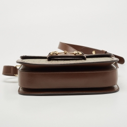 Pre Owned Gucci Beige/Brown GG Supreme Canvas and Leather 1955 Horsebit Shoulder Bag