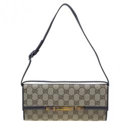 Pre Owned حقيبة كلتش غوتشي بامبو كانفاس مونوغرامي GG بني