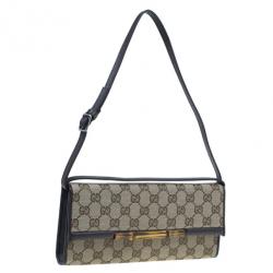 Pre Owned حقي بة كلتش غوتشي بامبو كانفاس مونوغرامي GG بني