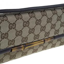Pre Owned حقيبة كلتش غوتشي بامبو كانفاس مونوغرامي GG بني