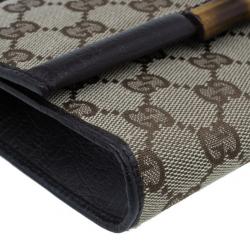 Pre Owned حقيبة كلتش غوتشي بامبو كانفاس مونوغرامي GG بني