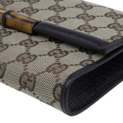 Pre Owned حقيبة كلتش غوتشي بامبو كانفاس مونوغرامي GG بني