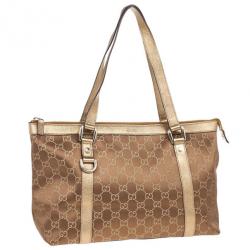 Pre Owned Gucci Metallic Monogram Crystal Medium Abbey Tote