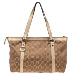 Pre Owned Gucci Metallic Monogram Crystal Medium Abbey Tote