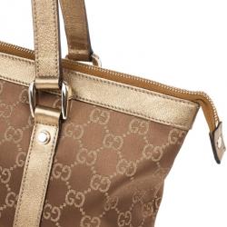 Pre Owned Gucci Metallic Monogram Crystal Medium Abbey Tote