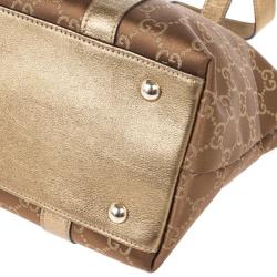 Pre Owned Gucci Metallic Monogram Crystal Medium Abbey Tote