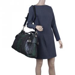 Pre Owned Gucci Dark Green Python Shopping Tote