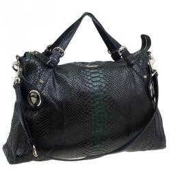 Pre Owned Gucci Dark Green Python Shopping Tote