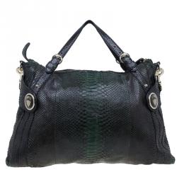 Pre Owned Gucci Dark Green Python Shopping Tote