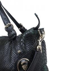 Pre Owned Gucci Dark Green Python Shopping Tote