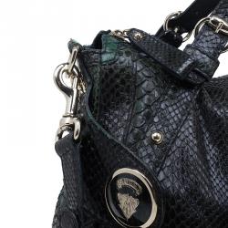 Pre Owned Gucci Dark Green Python Shopping Tote
