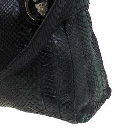 Pre Owned Gucci Dark Green Python Shopping Tote