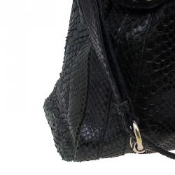 Pre Owned Gucci Dark Green Python Shopping Tote