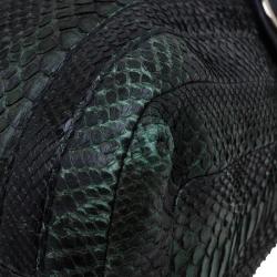 Pre Owned Gucci Dark Green Python Shopping Tote