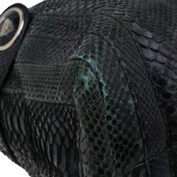 Pre Owned Gucci Dark Green Python Shopping Tote
