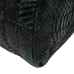 Pre Owned Gucci Dark Green Python Shopping Tote