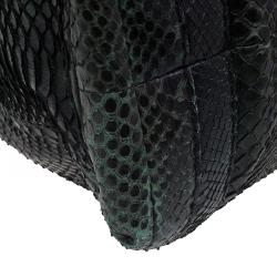 Pre Owned Gucci Dark Green Python Shopping Tote