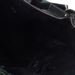 Pre Owned Gucci Dark Green Python Shopping Tote