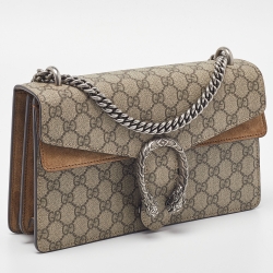 Gucci Beige/Brown GG Supreme Canvas and Suede Small Dionysus Shoulder Bag