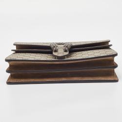 Gucci Beige/Brown GG Supreme Canvas and Suede Small Dionysus Shoulder Bag