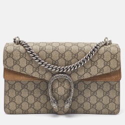 Gucci Beige/Brown GG Supreme Canvas and Suede Small Dionysus Shoulder Bag